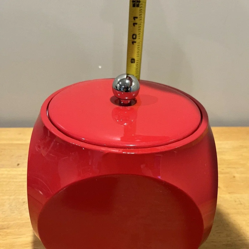 Vintage MCM Red Cube‎ Vinyl Ice Bucket Barware Circles
